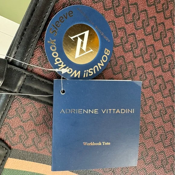 NWT!! Adrienne Vittadini Workbook Tote,Rich brown dark green/black/khaki stripe - Picture 9 of 16